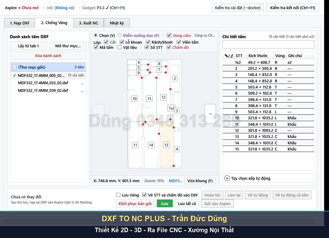 Giải pháp chống văng phôi nhỏ khi cắt CNC Nesting - Giao diện phần mềm DXF TO NC PLUS