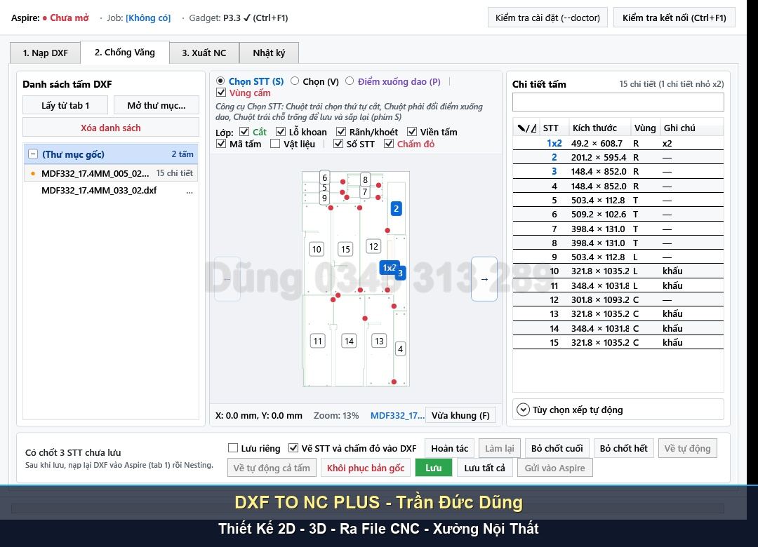 Tối ưu đường cắt CNC với tính năng Tail Slowdown - Giao diện phần mềm DXF TO NC PLUS