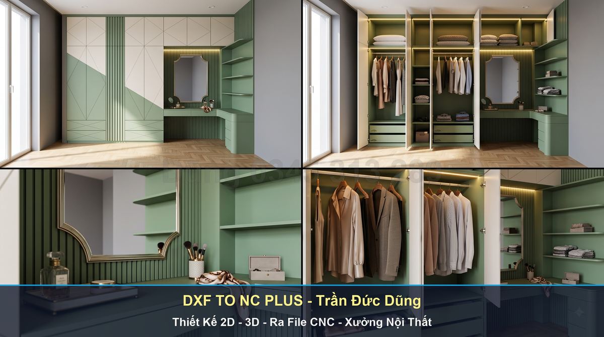 Phần mềm DXF TO NC PLUS tương thích hệ điều khiển CNC - Phối cảnh công trình nội thất gỗ công nghiệp