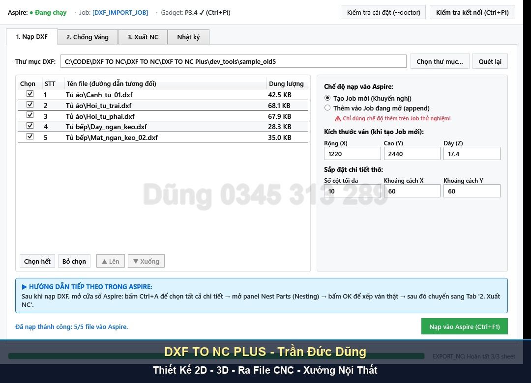 Tự động phân loại Layer từ ABF SketchUp với DXF TO NC PLUS - Giao diện phần mềm DXF TO NC PLUS
