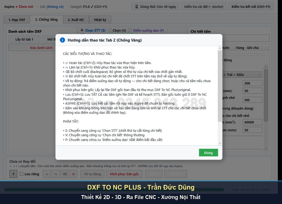 Kiểm tra mô phỏng 3D trong phần mềm DXF TO NC PLUS - Giao diện phần mềm DXF TO NC PLUS