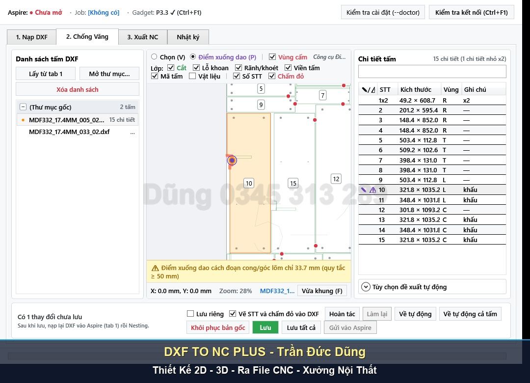 Tối ưu hóa thứ tự cắt trong Nesting CNC với DXF TO NC PLUS - Giao diện phần mềm DXF TO NC PLUS