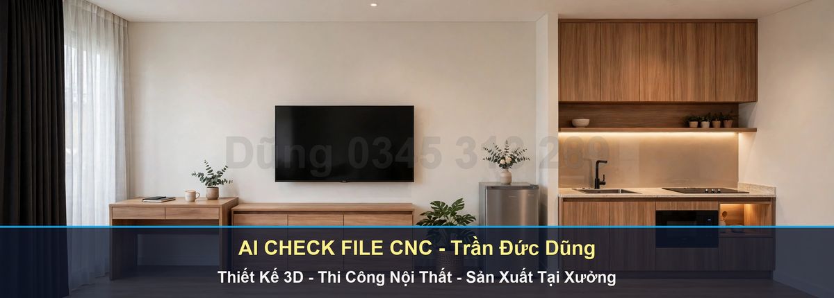 Căn hộ Phú Quốc: góc kệ tivi và bếp trong cùng mảng tường