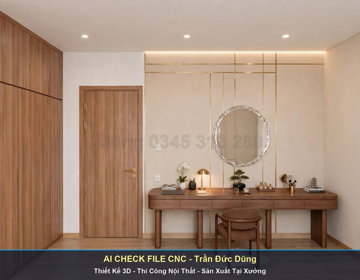 Bàn phấn gương tròn, vách có viền đồng